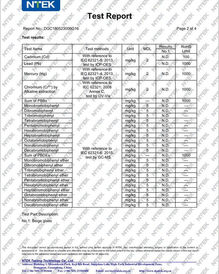 Lens Glass RoHS Certificate 1